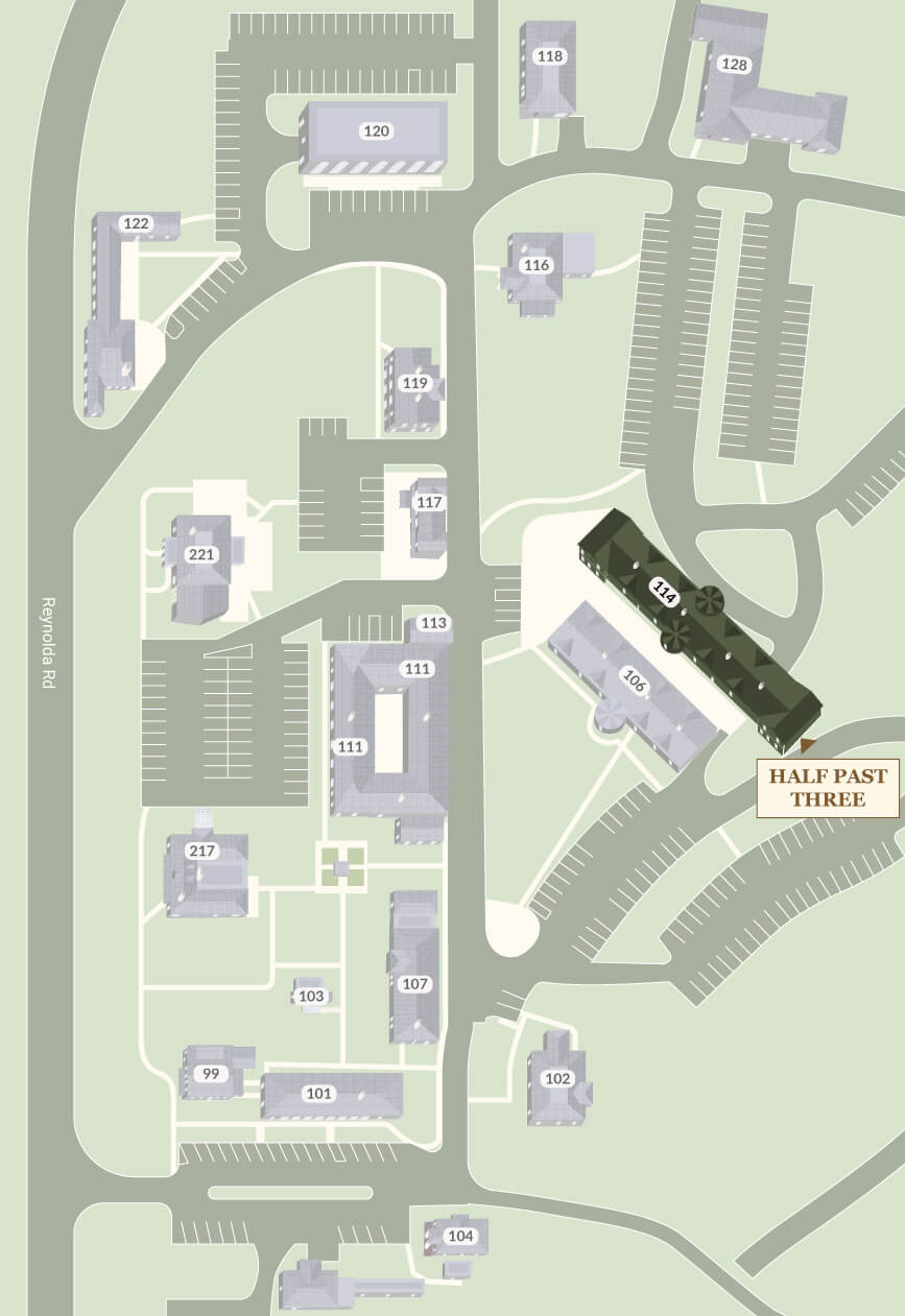 Half Past Three Half Past Three on Reynolda Village Map